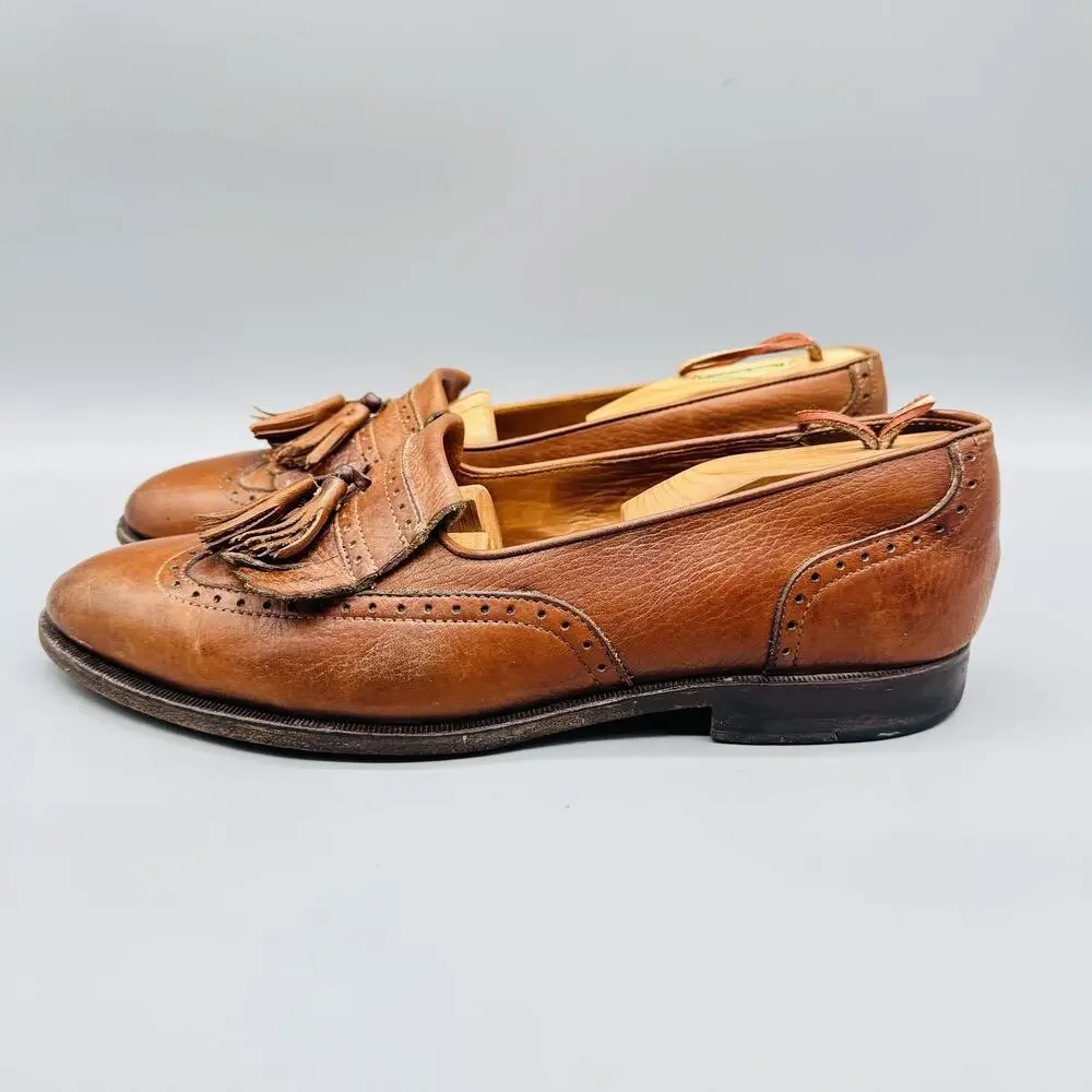 Cole Haan Shoes Men 10 Brown Leather Tassel Loafers Preppy 90s Made USA Vintage